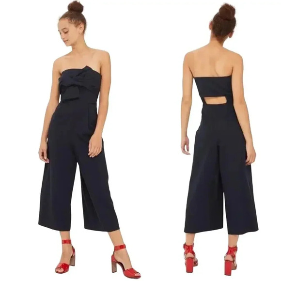 Topshop Pants - Topshop Navy Bow Front Strapless Cropped Jumpsuit Size 6